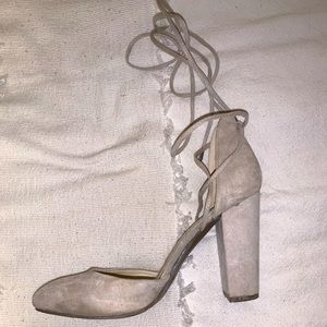 Tan block heels with ankle tie size 9.5